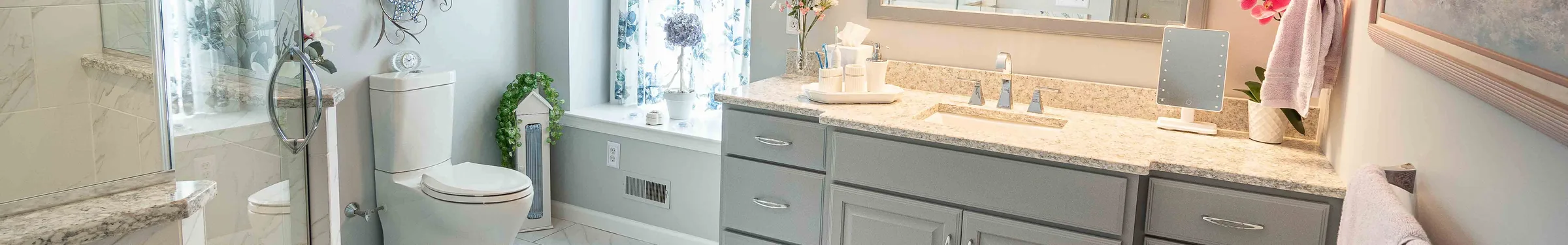 A wide view of a Danken bathroom